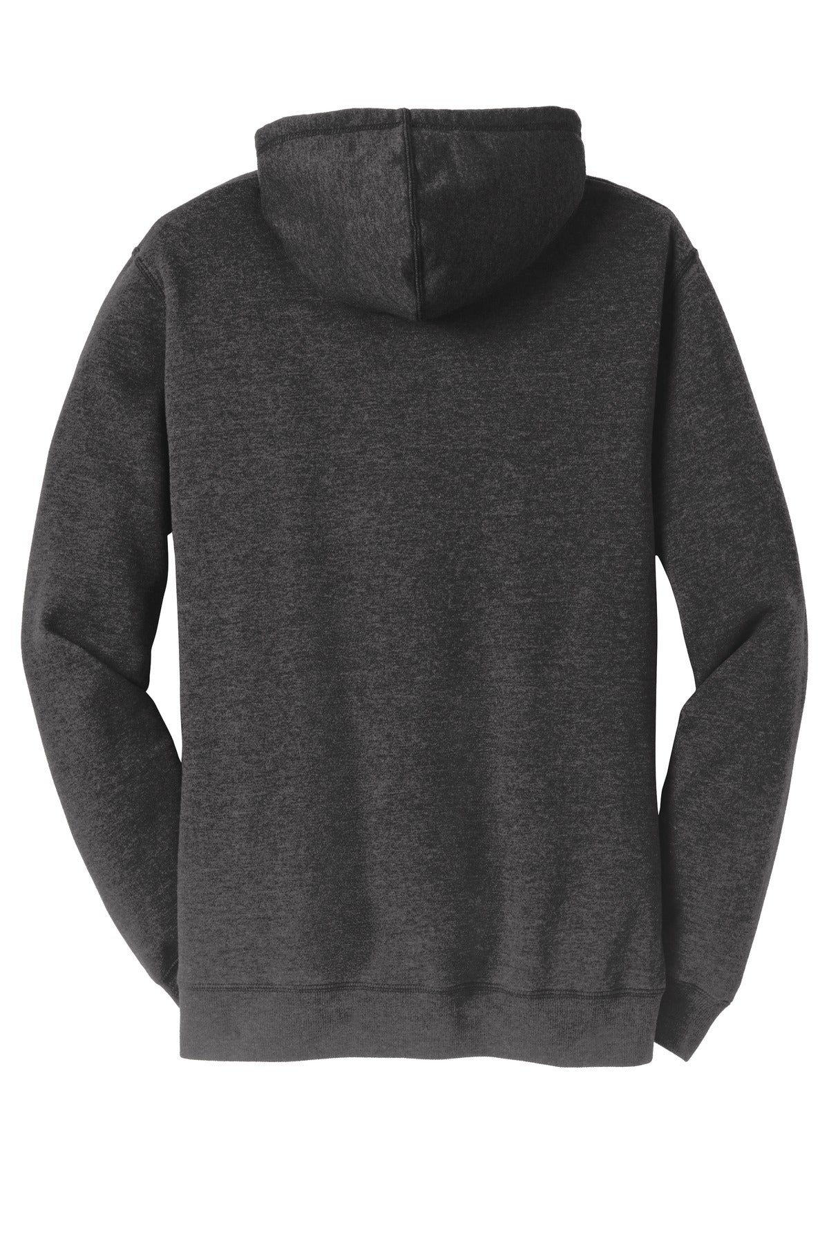 Rear View of Hthrd Black District Lightweight Fleece Hoodie. DM391 plain