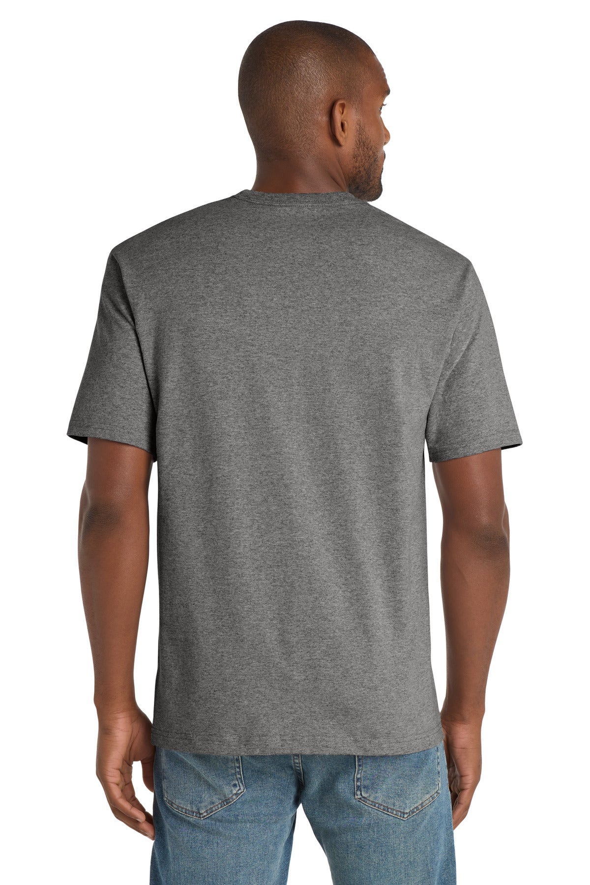 Rear View of Hthrd Charcoal CornerStone Workwear Pocket Tee CS430 plain