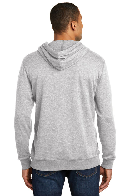 Rear View of Hthrd Grey District Lightweight Fleece Hoodie. DM391 plain