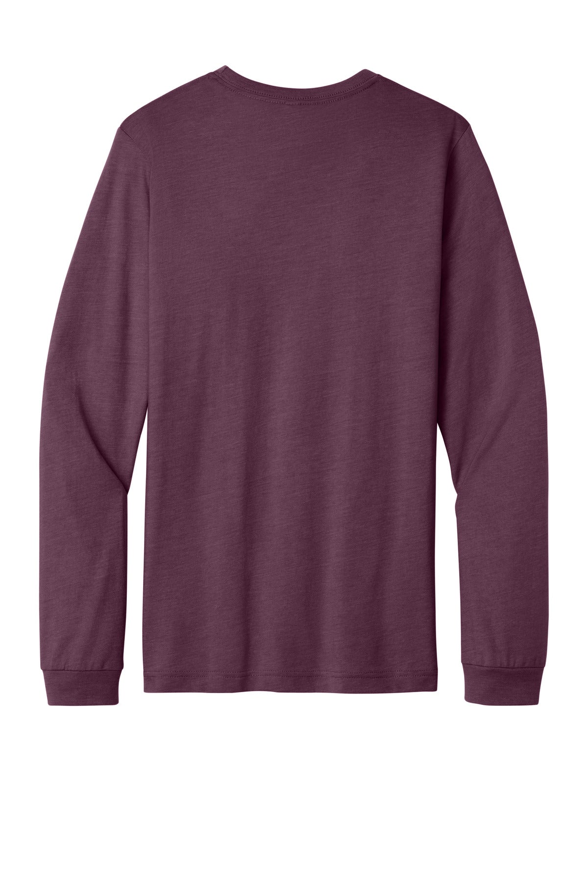 Rear View of HthrMaroon BELLA+CANVAS Unisex Heather CVC Long Sleeve Tee BC3501CVC plain