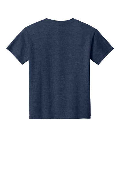 Rear View of HthrNavy Gildan Youth Light Cotton Tee 3000B plain