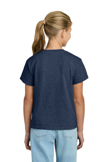 Rear View of HthrNavy Gildan Youth Light Cotton Tee 3000B plain