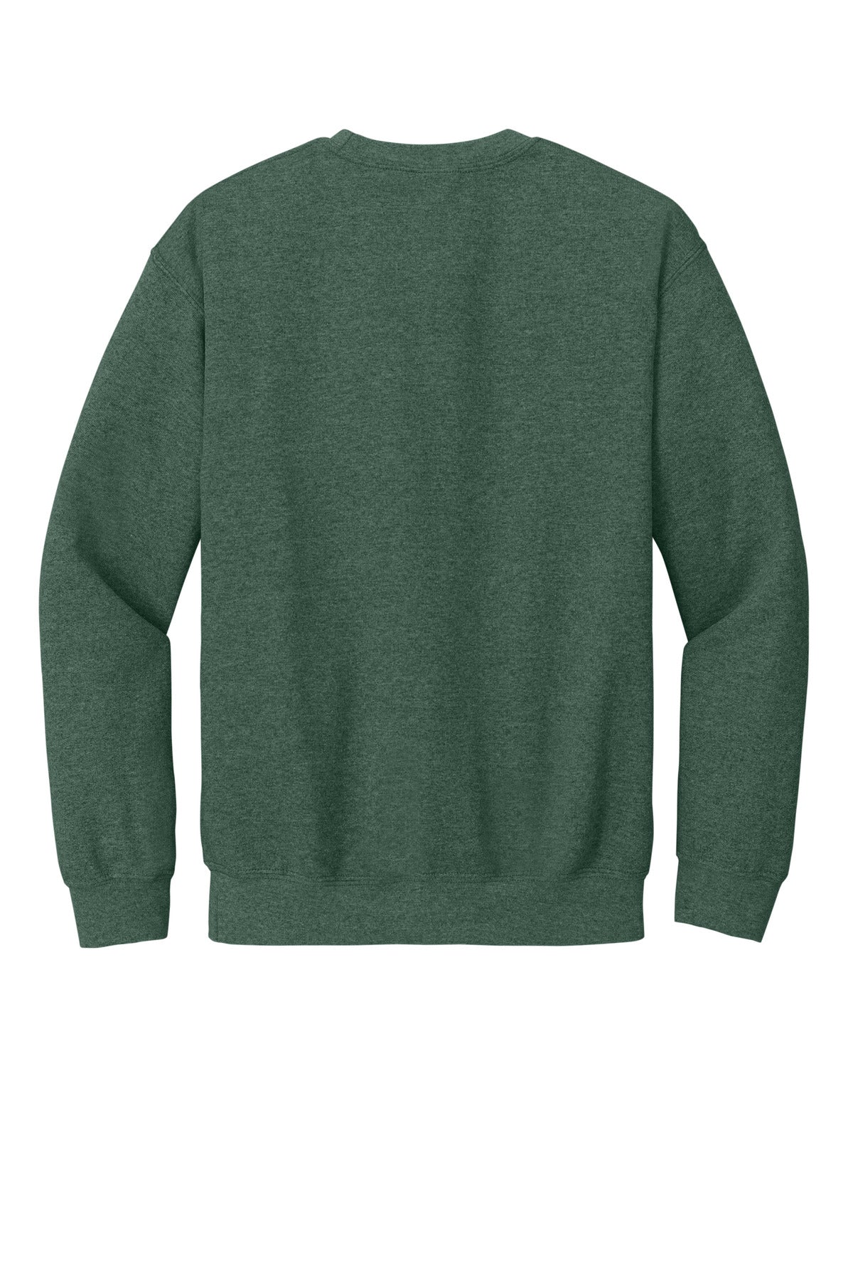 Rear View of HtrDkGreen Gildan Heavy Blend Crewneck Sweatshirt. 18000 plain