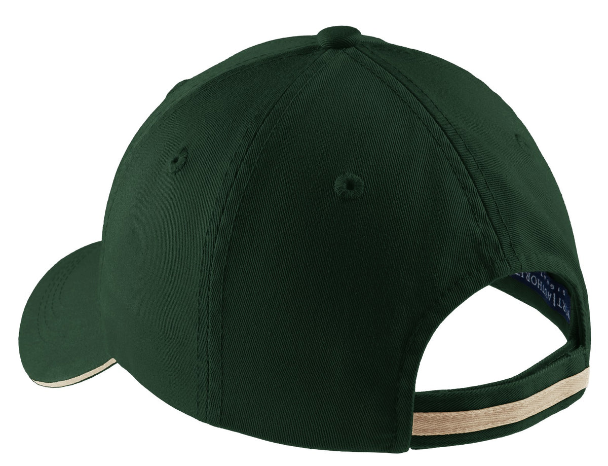 Rear View of Hunter/Stone Port Authority Sandwich Bill Cap with Striped Closure. C830 plain
