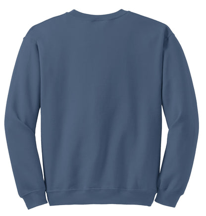 Rear View of Indigo Blue Gildan Heavy Blend Crewneck Sweatshirt. 18000 plain