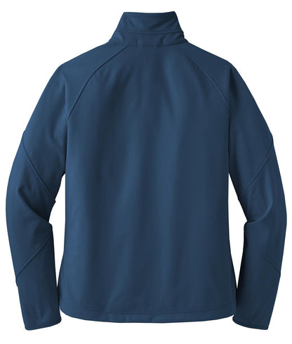 Rear View of Insignia Blue Port Authority Women's Textured Soft Shell Jacket. L705 plain