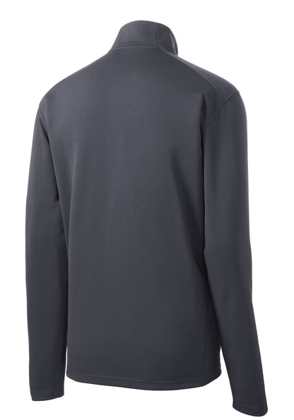 Rear View of Iron Grey Sport-Tek Sport-Wick Textured 1/4-Zip Pullover. ST860 plain