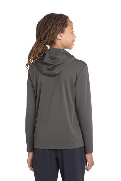 Rear View of Iron Grey Sport-Tek Youth PosiCharge Competitor Hooded Pullover. YST358 plain