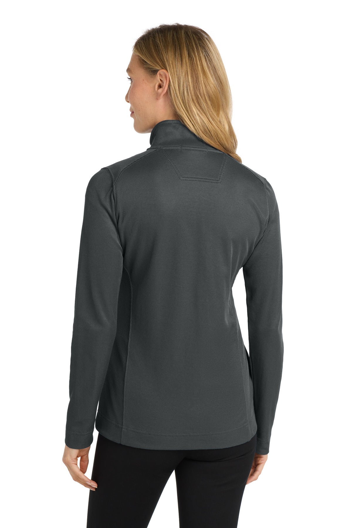 Rear View of Iron Grey/Blk Port Authority Women's Vertical Texture Full-Zip Jacket. L805 plain