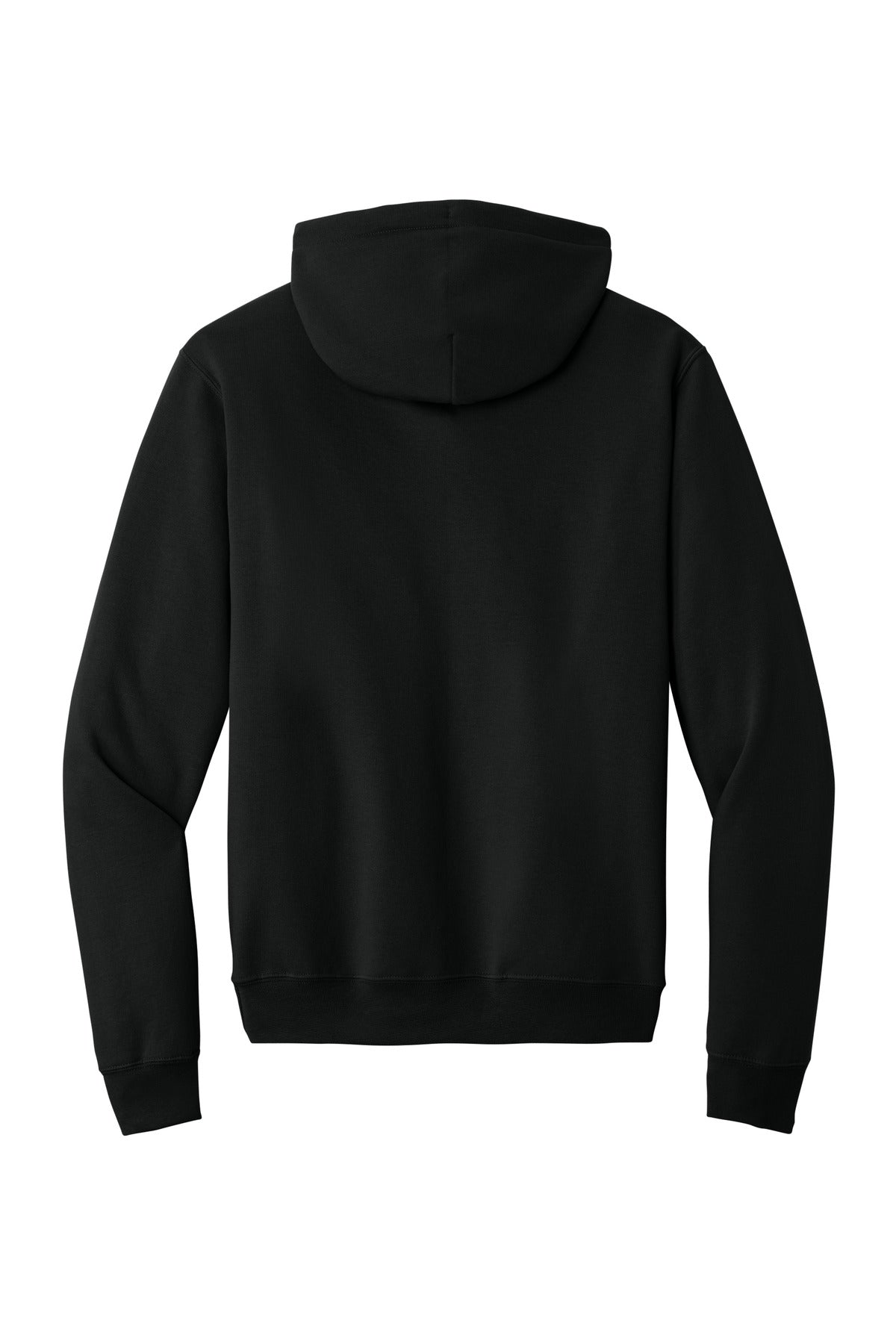 Rear View of Jet Black Port & Co Core Fleece Pullover Hooded Sweatshirt. PC78H plain