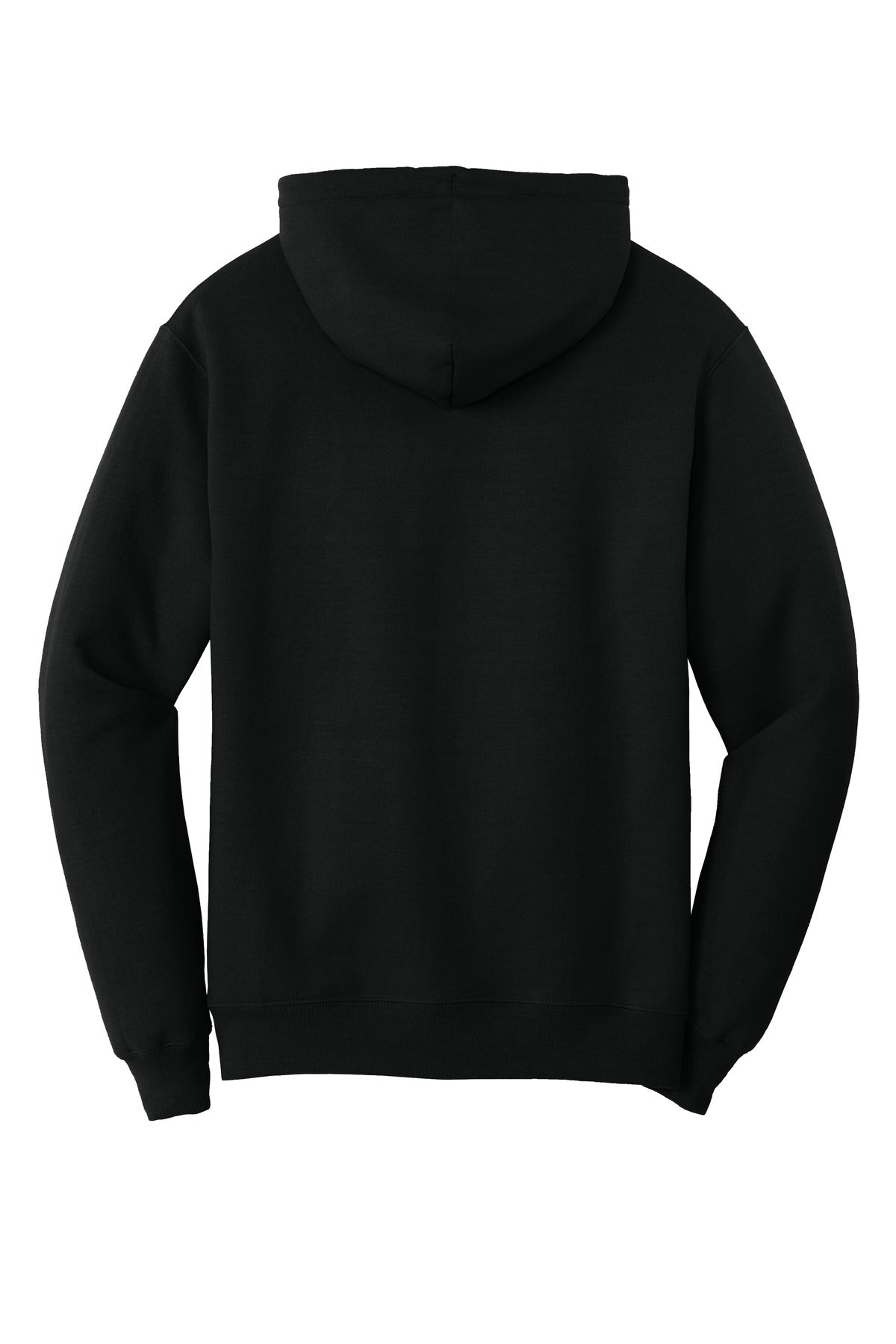 Rear View of Jet Black Port & Co Core Fleece Pullover Hooded Sweatshirt. PC78H