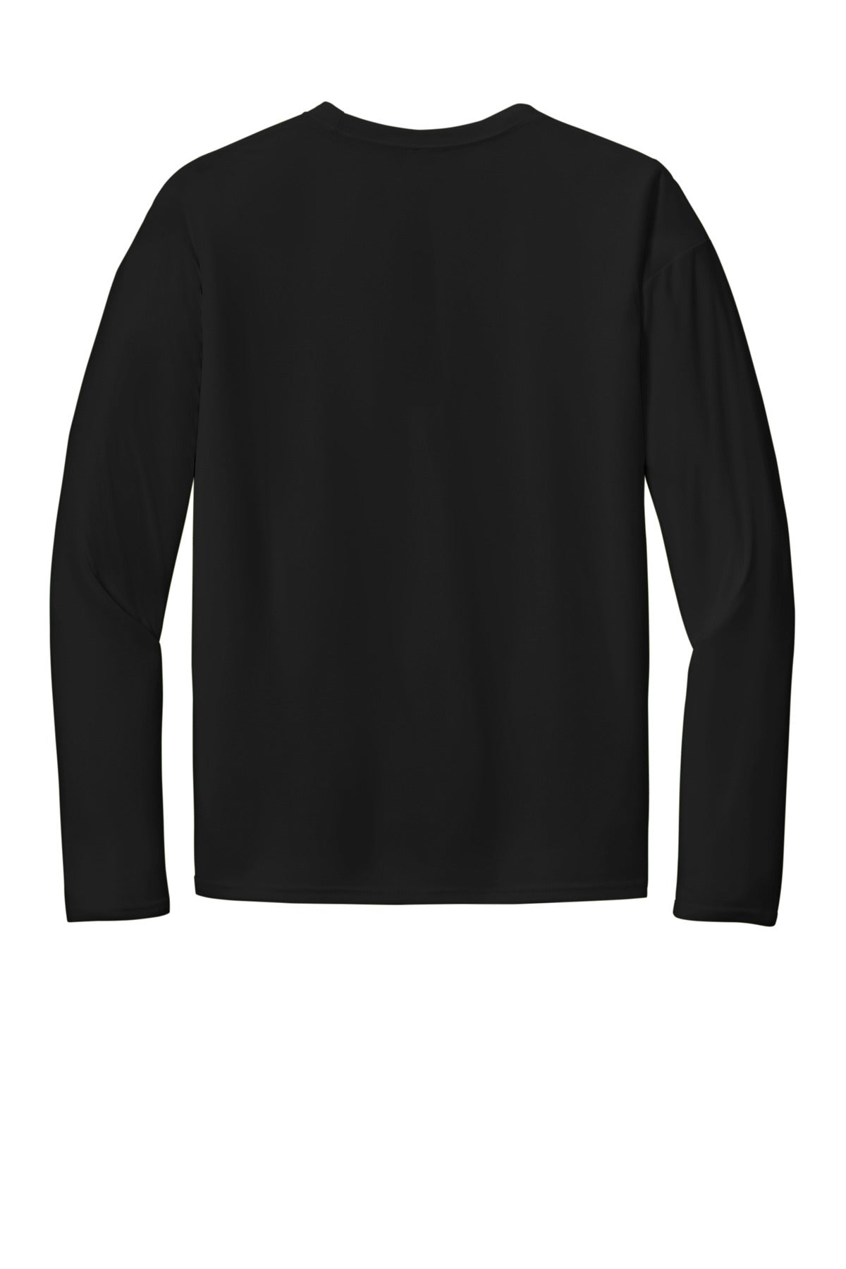 Rear View of Jet Black Port & Co Long Sleeve Performance Tee. PC380LS plain
