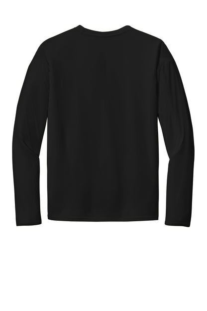 Rear View of Jet Black Port & Co Long Sleeve Performance Tee. PC380LS plain