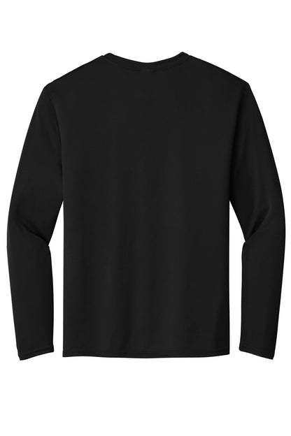 Rear View of Jet Black Port & Co Long Sleeve Performance Tee. PC380LS plain