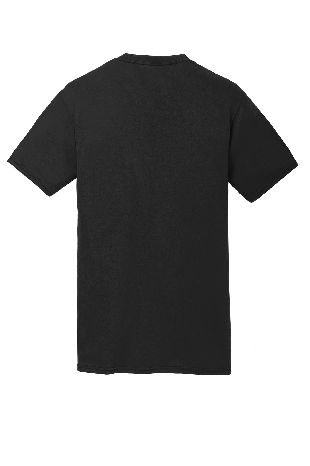 Rear View of Jet Black Port & Co Performance Blend Tee. PC381 plain