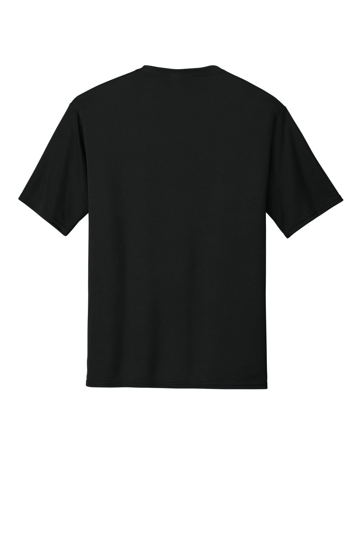 Rear View of Jet Black Port & Co Performance Tee. PC380 plain