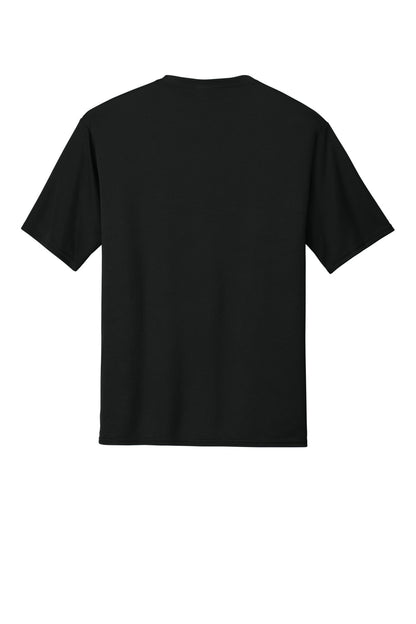 Rear View of Jet Black Port & Co Performance Tee. PC380 plain
