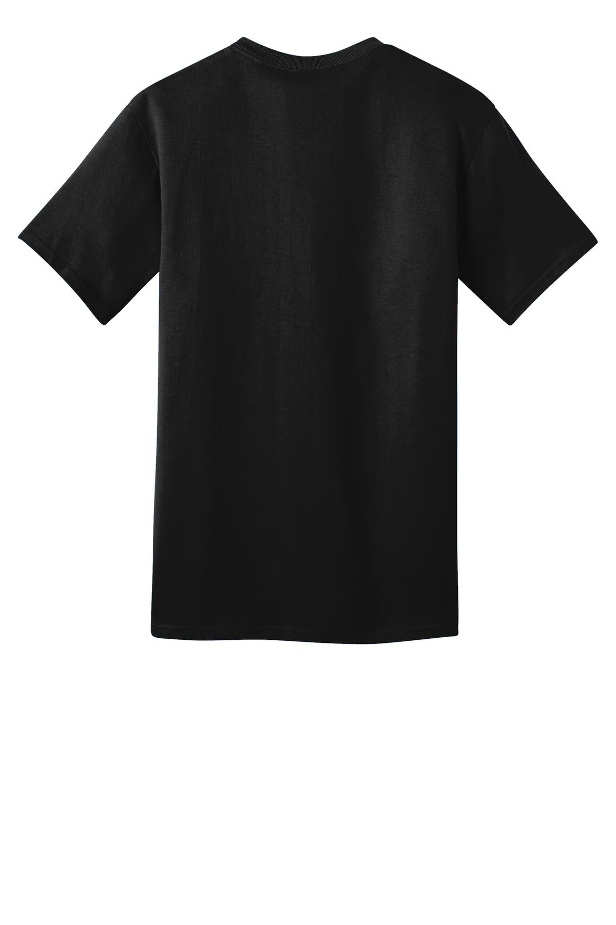 Rear View of Jet Black Port & Co Ring Spun Cotton Tee. PC150 plain