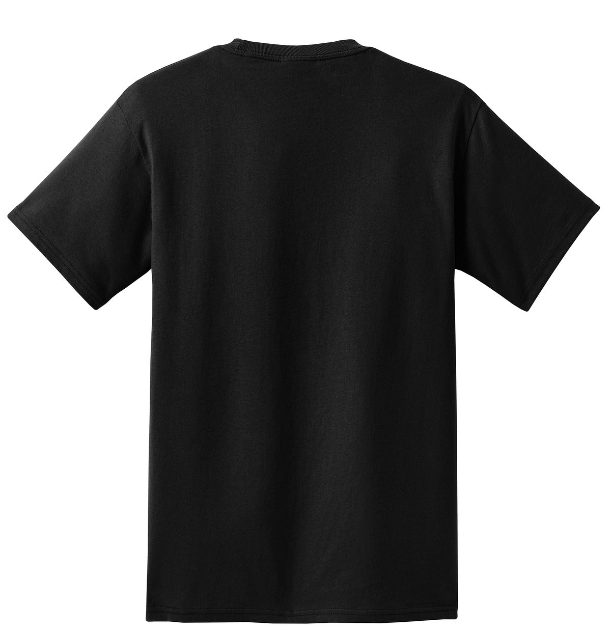 Rear View of Jet Black Port & Co Tall Essential Pocket Tee. PC61PT plain