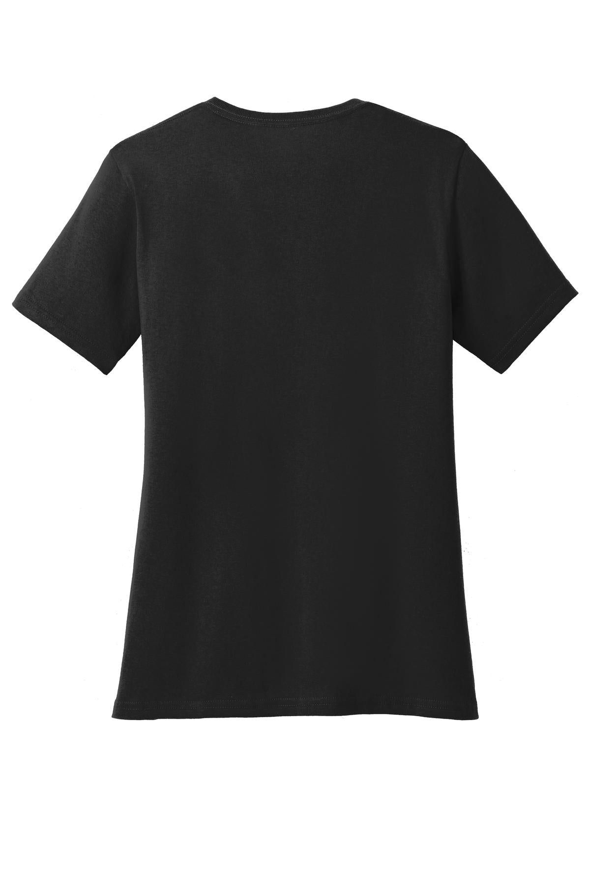 Rear View of Jet Black Port & Co Women's Core Blend Tee. LPC55 plain