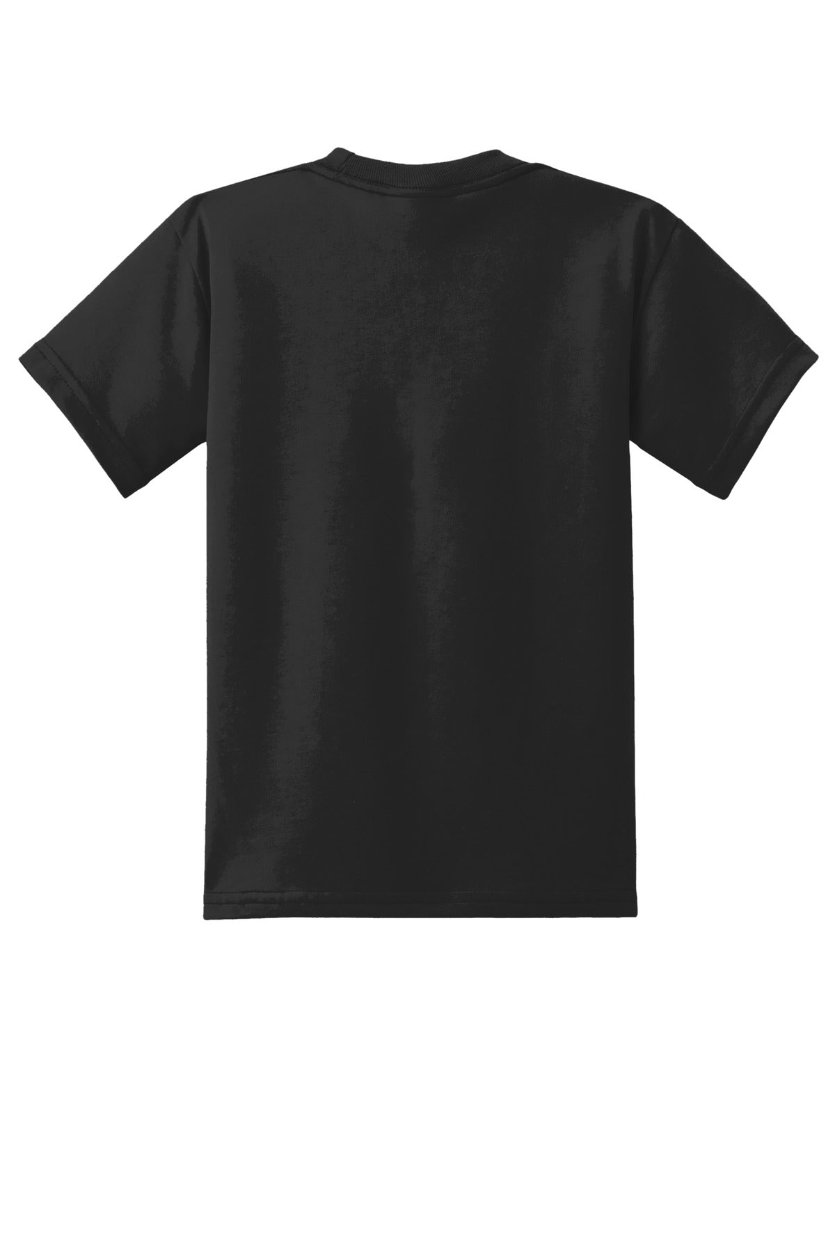 Rear View of Jet Black Port & Co Youth Core Blend Tee. PC55Y plain