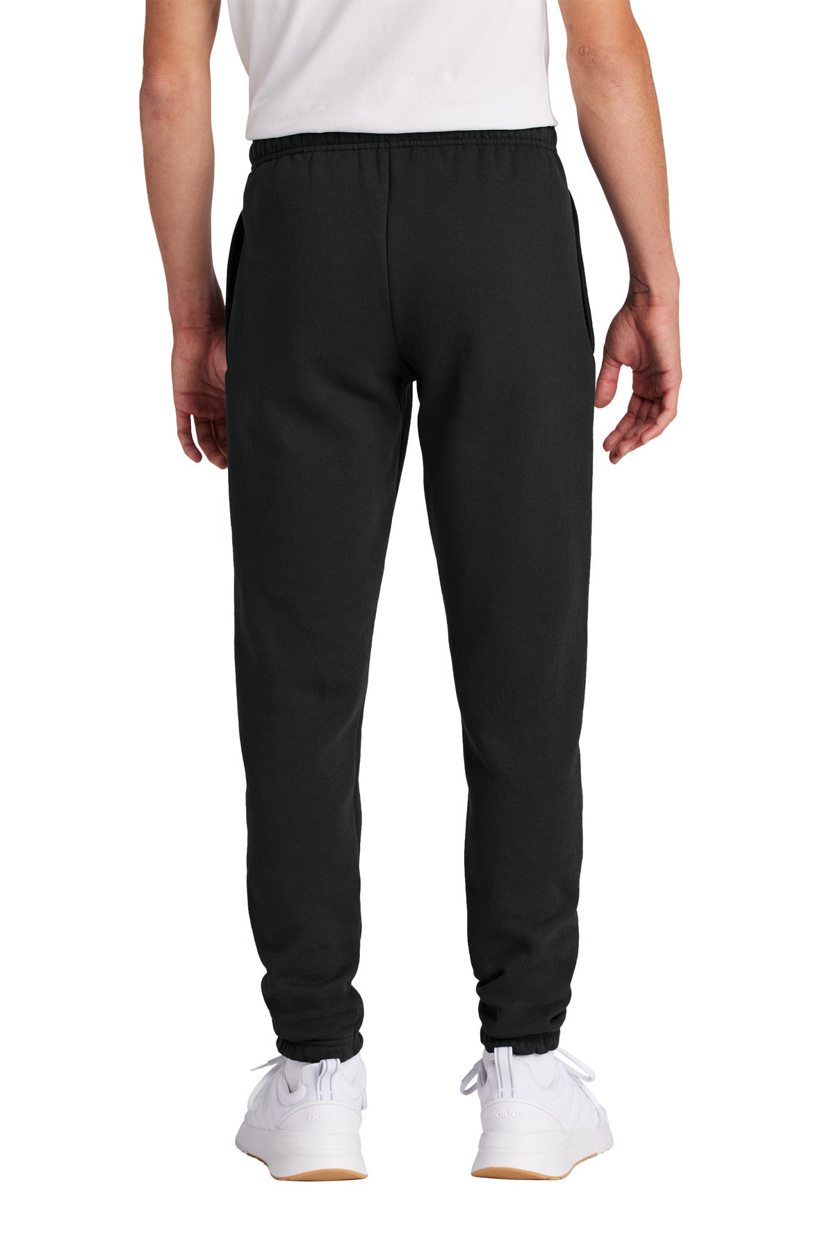Rear View of JetBlack Port & Co Core Fleece Sweatpant PC78SP plain