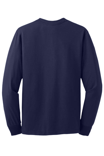 Rear View of JNavy Jerzees - Dri-Power 50/50 Cotton/Poly Long Sleeve T-Shirt. 29LS plain