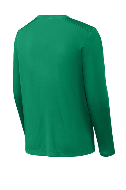 Rear View of Kelly Green Sport-Tek Youth Posi-UV Pro Long Sleeve Tee. YST420LS plain