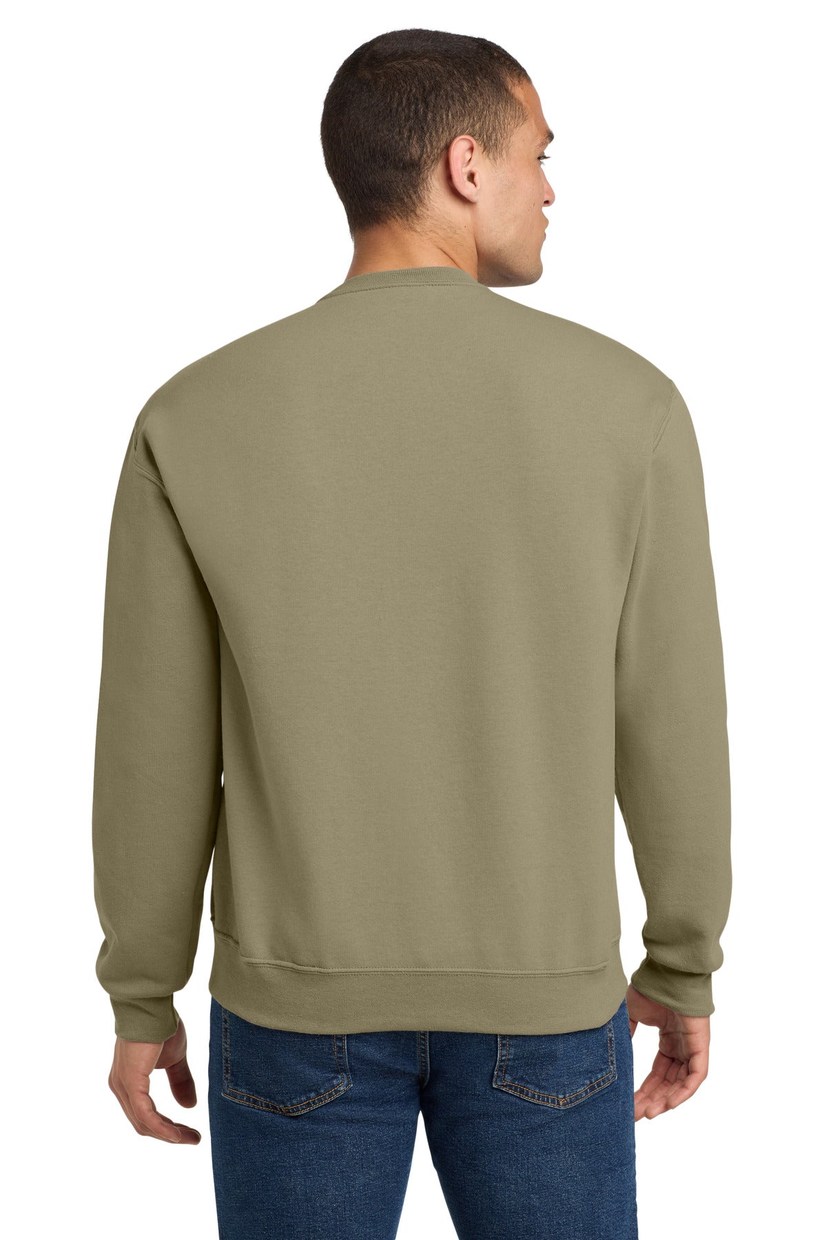 Rear View of Khaki Jerzees - NuBlend Crewneck Sweatshirt. 562M plain