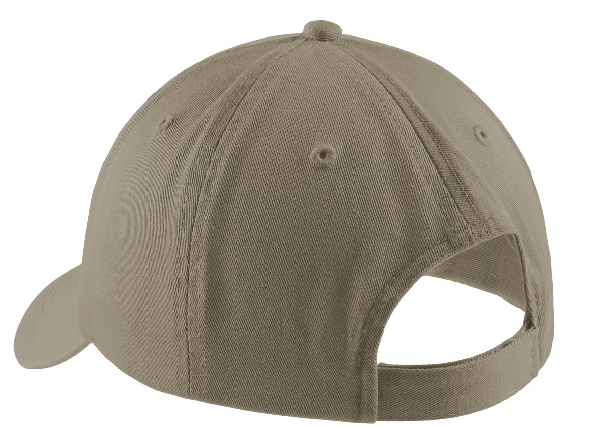 Rear View of Khaki Port Authority Washed Twill Cap. CP78 plain