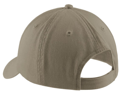 Rear View of Khaki Port Authority Washed Twill Cap. CP78 plain
