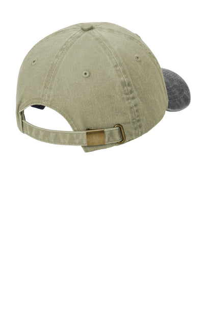 Rear View of Khaki/Charcoal Port Authority Two-Tone Pigment-Dyed Cap. CP83 plain
