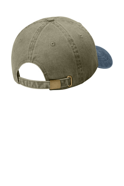 Rear View of Khaki/Navy Port Authority Two-Tone Pigment-Dyed Cap. CP83 plain