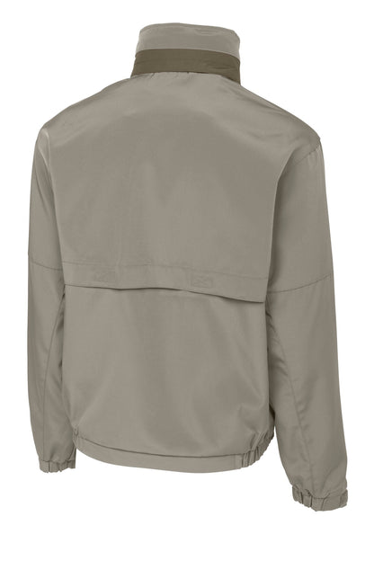 Rear View of Khaki/Nutmeg Port Authority Legacy Jacket. J764 plain
