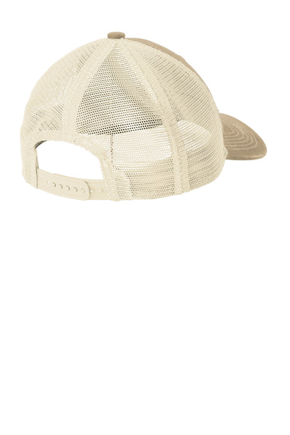 Rear View of Khaki/Stn Port Authority Distressed Mesh Back Cap C600 plain