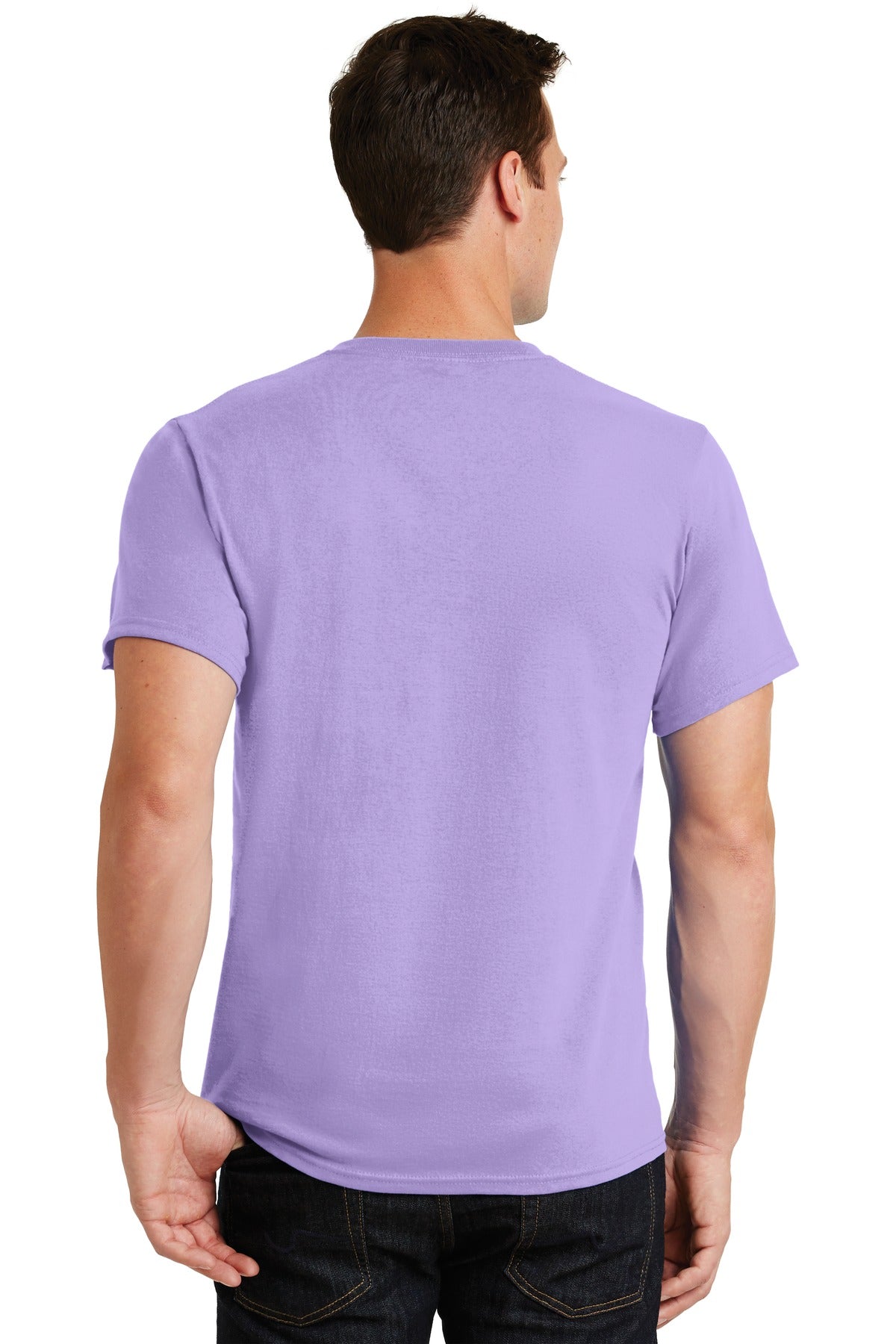 Rear View of Lavender Port & Co Essential Tee. PC61 plain