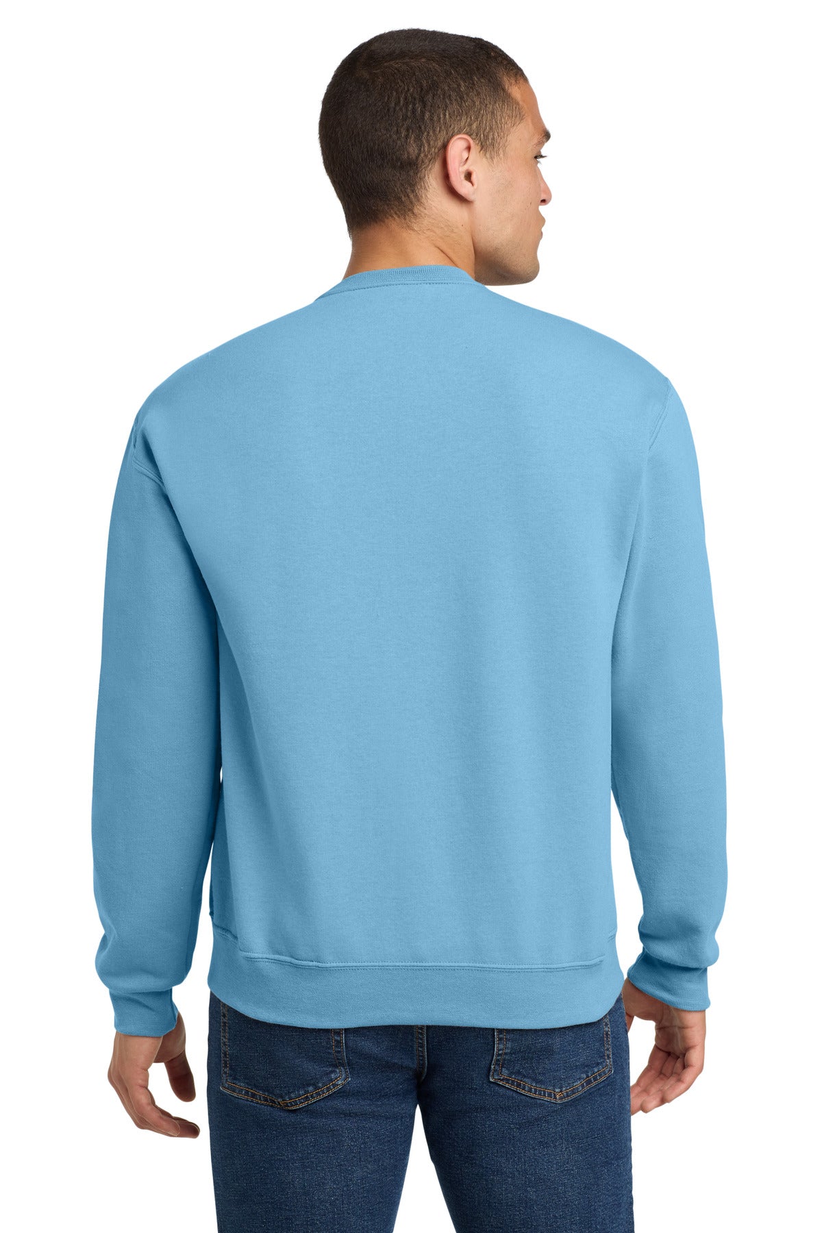 Rear View of Light Blue Jerzees - NuBlend Crewneck Sweatshirt. 562M plain