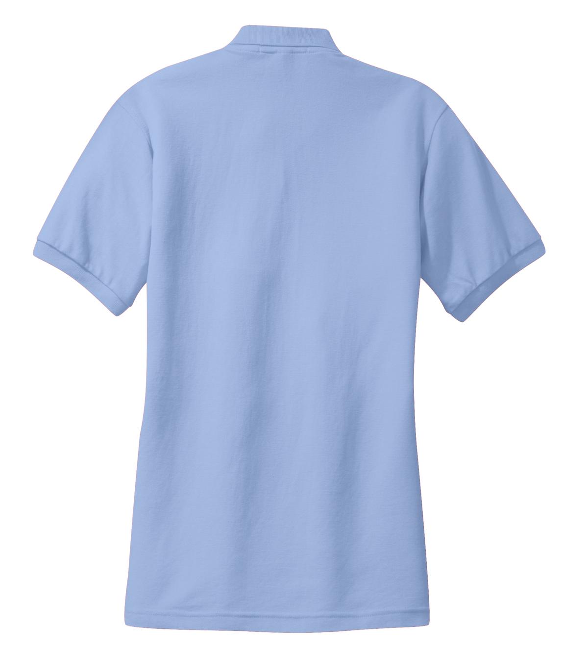 Rear View of Light Blue Port Authority Women's Silk Touch Polo. L500 plain