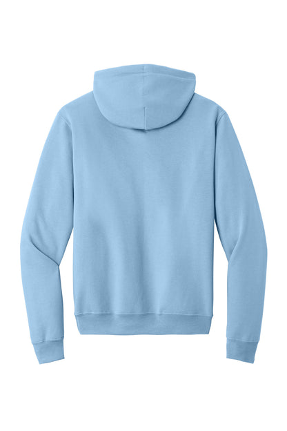 Rear View of Light Blue Port & Co Core Fleece Pullover Hooded Sweatshirt. PC78H plain