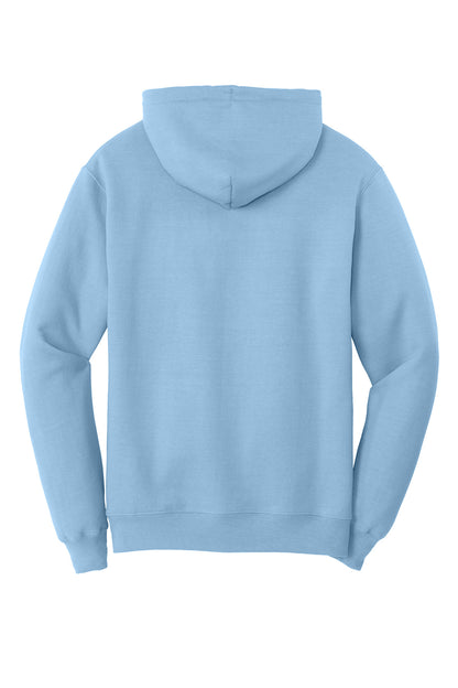 Rear View of Light Blue Port & Co Core Fleece Pullover Hooded Sweatshirt. PC78H