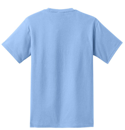 Rear View of Light Blue Port & Co Tall Essential Pocket Tee. PC61PT plain