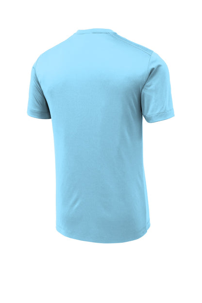 Rear View of Light Blue Sport-Tek Posi-UV Pro Tee. ST420 plain