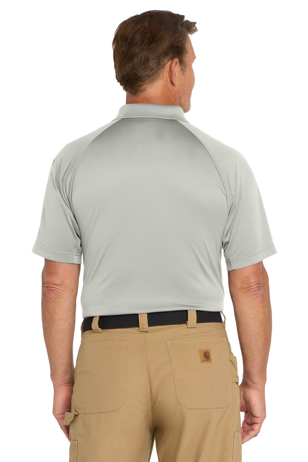 Rear View of Light Grey CornerStone Tall Select Snag-Proof Tactical Polo. TLCS410 plain