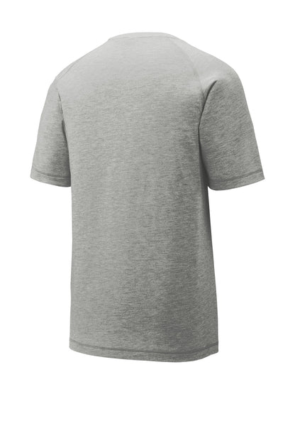 Rear View of Light Grey Hth Sport-Tek PosiCharge Tri-Blend Wicking Raglan Tee. ST400 plain