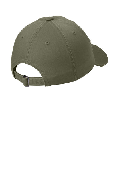 Rear View of Light Olive District Distressed Cap. DT600 plain