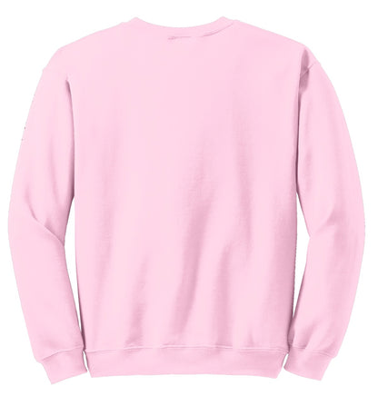 Rear View of Light Pink Gildan Heavy Blend Crewneck Sweatshirt. 18000 plain