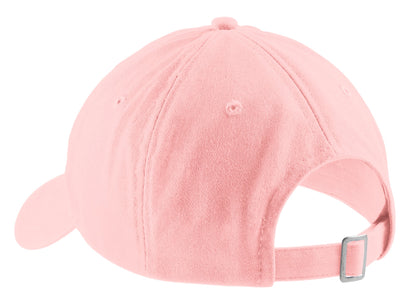 Rear View of Light Pink Port Authority Brushed Twill Low Profile Cap. CP77 plain