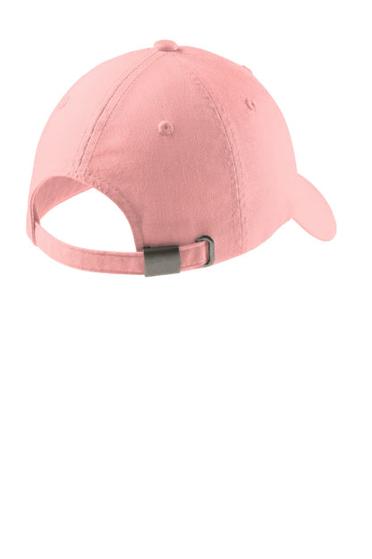 Rear View of Light Pink Port Authority Women's Garment-Washed Cap. LPWU plain