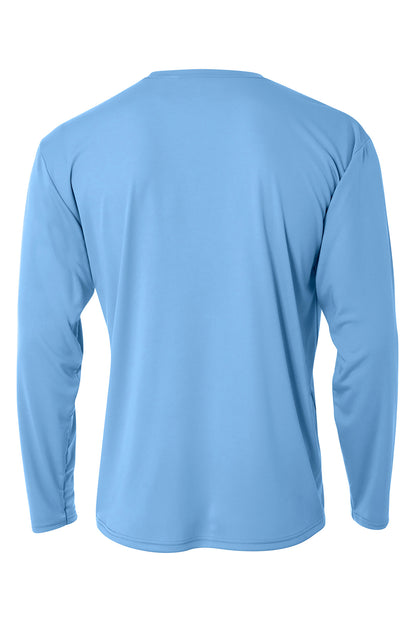 Rear View of LightBlue A4 Cooling Performance Long Sleeve Tee A4N3165 plain