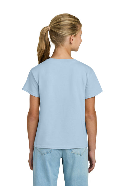 Rear View of LightBlue Gildan Youth Light Cotton Tee 3000B plain